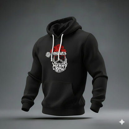 Typographic Santa Head Black Christmas Hoodie