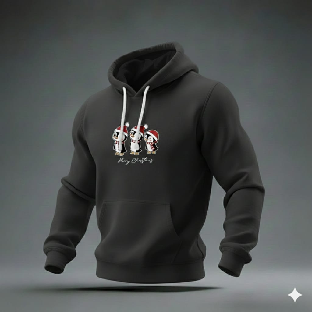 Cute Penguin Christmas Hoodie – Cozy Holiday Pullover for Winter Vibes Black