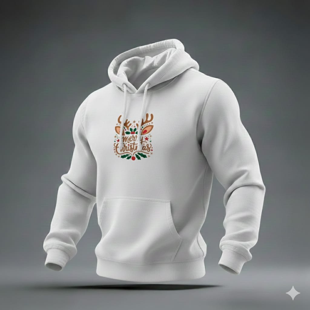 Antlers Merry Christmas Pullover Hoodie with Reindeer Graphic