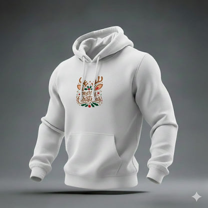 Antlers Merry Christmas Pullover Hoodie with Reindeer Graphic