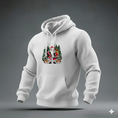 Merry Christmas Santa Sleigh and Reindeer Graphic Hoodie